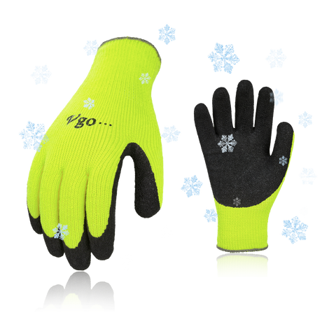 VGO 3 Pairs Foam Latex Coated Gardening and Work Gloves (Black, High-Vis Orange & Green, RB6010)