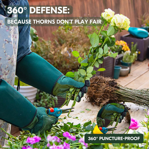 VGO 1 Pair Gardening Gloves Unses,Safety Work Gloves,Long Sleeves Gauntlet,Puncture-proof,Thorn Proof,Touchscreen(Green,SL7477/SL7496))