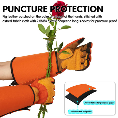 VGO 1 Pair Gardening Gloves Unses,Safety Work Gloves,Long Sleeves Gauntlet,Puncture-proof,Thorn Proof,Touchscreen(Green,SL7477/SL7496))