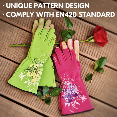 Vgo 1Pair Men/Women's Extra-Long Leather Gardening Gloves, Gauntlet with Adjustable Cuff, Puncture & Thorn Proof, Touchscreen (SL6592-M/W, SL7445)