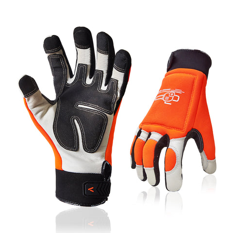 VGO Chainsaw 12-Layer Saw Protection On Both Hand Cow Leather Gloves (Orange, CA9760CS)