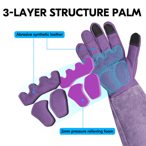 Vgo 1Pair Ladies' Synthetic Leather Palm with Long Pig Split Leather Cuff Rose Garden Gloves (Purple,SL6592W-P)