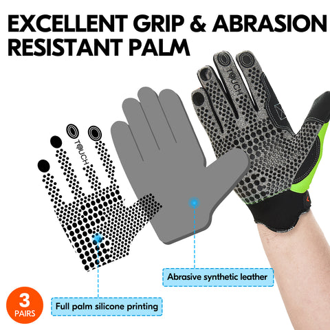 VGO 3 Pairs Work Glove, High Dexterity Synthetic Leather with Silicone for Antislip,Multipurpose(3Color,SL7895)