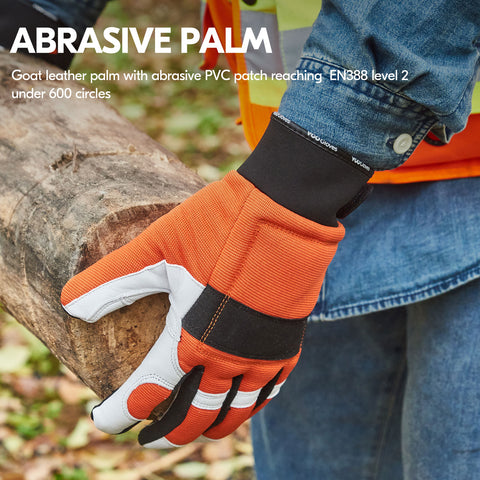 VGO 1 Pair Chainsaw Gloves with Protection on Left Hand Back12-Layer Chainsaw Protection, Safety leather Work Gloves, Mechanic Gloves(GA8912)