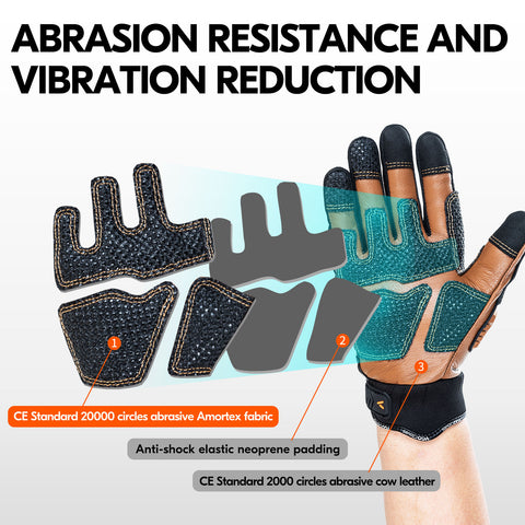 VGO 1 Pair -20℃/-4°F COLDPROOF, Winter Work Leather Gloves, Mechanics Gloves, Impact Gloves, Anti-Vibration Gloves For Men (CA7722FLWP-BRO)