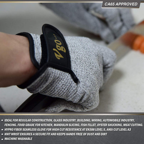 VGO 2 Pairs EN388 Level 5 Cut Resistance Kitchen Work Gloves(Grey,HY6027)